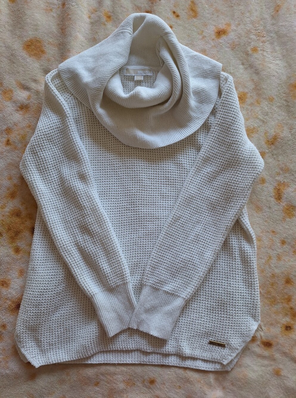 Michael Kors Off White Cotton Blend Cowl Neck Waffle Knit Sweater M